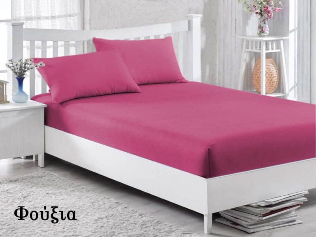 Κατωσέντονα με λάστιχο Φούξια Βαμβακερά Γαρύφαλλο | Γαρύφαλλο - Λευκά Είδη